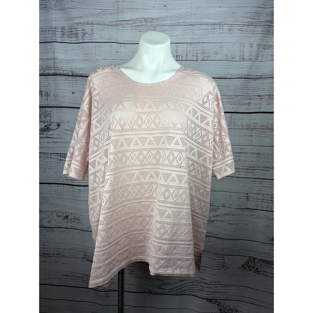Karen By Karen Kane eyelet tunic‎ top Urban Jungle II Blush Pink XL USA Made